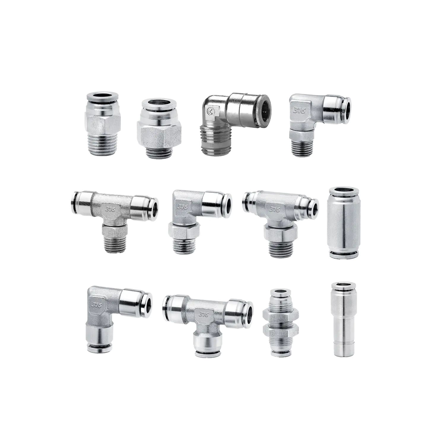 Super-rapid fittings in 316L stainless steel